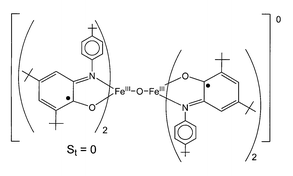 Graphical abstract: The molecular and electronic structure of [FeIII2(t-buLISQ)4(μ-O)]—a dinuclear ferric complex containing four, O,N-coordinated o-iminobenzosemiquinonate(1−) π radical anions