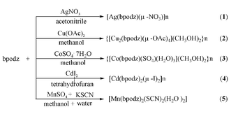 Graphical abstract: Synthesis and crystal structures of a series of complexes based on a rigid angular ligand and the magnetic properties of the Cu(ii) polymer