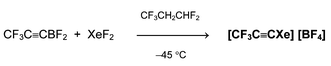 Graphical abstract: Trifluoropropynylxenon(ii) tetrafluoroborate [CF3C [[triple bond, length as m-dash]] CXe] [BF4] – isolation of an alkynylxenon(ii) compound for the first time