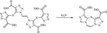 Graphical abstract: Reaction of 5-halo-1,2,3-thiadiazoles with aliphatic diamines. Synthesis and intramolecular cyclization of bis(1,2,3-triazolyl-1,2,3-thiadiazolyl)sulfides