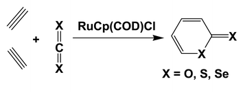 Graphical abstract: Mechanism of the ruthenium-catalyzed formation of pyrane-2-one and their sulfur and selen analogs from acetylene and CX2 (X = O, S, Se): a theoretical study