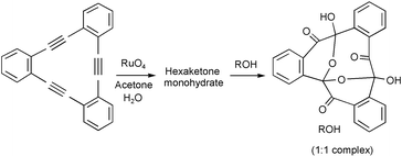 Graphical abstract: Synthesis and inclusion properties of a novel macrocyclic hexaketone monohydrate with a hemiacetal structure