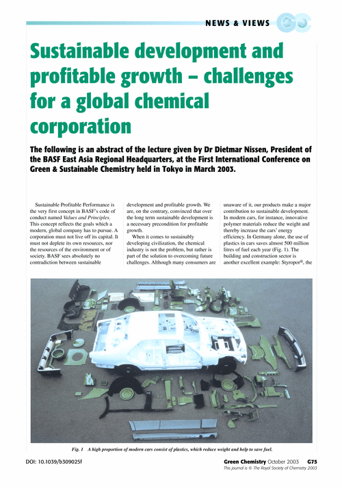 Sustainable development and profitable growth – challenges for a global chemical corporation