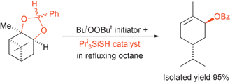 Graphical abstract: Thiol-catalysed radical-chain redox rearrangement reactions of benzylidene acetals derived from terpenoid diols