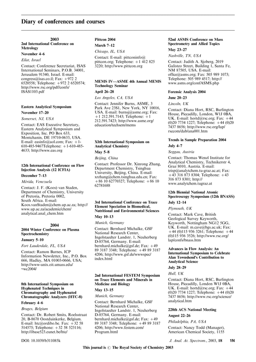 Diary of conferences and courses