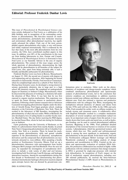 Editorial: Professor Frederick Dunbar Lewis