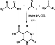 Graphical abstract: Ionic liquid promoted novel and efficient one pot synthesis of 3,4-dihydropyrimidin-2-(1H)-ones at ambient temperature under ultrasound irradiation