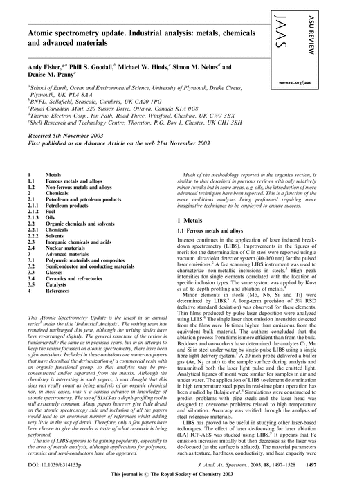 Atomic spectrometry update. Industrial analysis: metals, chemicals and advanced materials