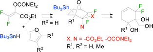 Graphical abstract: Highly-functionalised difluorinated (hydroxymethyl)conduritol analogues via the Diels–Alder reactions of a difluorinated dienophile