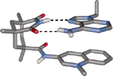 Graphical abstract: H-Bonded complexes of adenine with Rebek imide receptors are stabilised by cation–π interactions and destabilised by stacking with perfluoroaromatics
