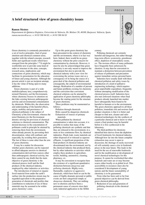 A brief structured view of green chemistry issues