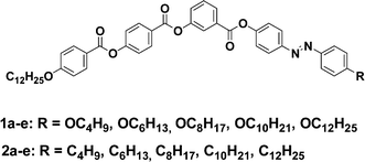 Graphical abstract: Photo-responsive and electrically switchable mesophases in a novel class of achiral bent-core azo compounds