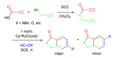 Graphical abstract: Synthesis of benzo-fused lactams and lactones via Ru(ii)-catalyzed cycloaddition of amide- and ester-tethered α,ω-diynes with terminal alkynes: electronic directing effect of internal conjugated carbonyl group