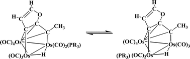 Graphical abstract: Reactions of 2,4-hexadiyne-1,6-diol with [H2Os3(CO)9(PR3)] clusters. Cyclization of the diyne and reversible exchange of the phosphine ligands between different positions of the “Os3C3” framework