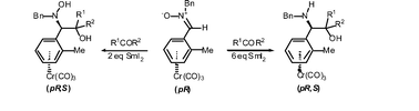 Graphical abstract: First asymmetric SmI2-induced cross-coupling of Cr(CO)3 aromatic nitrone complexes with carbonyl compounds