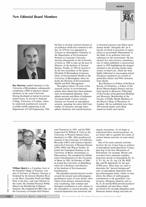 New Editorial Board Members Journal of Environmental Monitoring (RSC