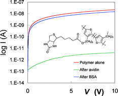 Graphical abstract: A regioregular polyalkylthiophene bearing covalently-linked biotin, and its interaction with avidin in solution and in thin films