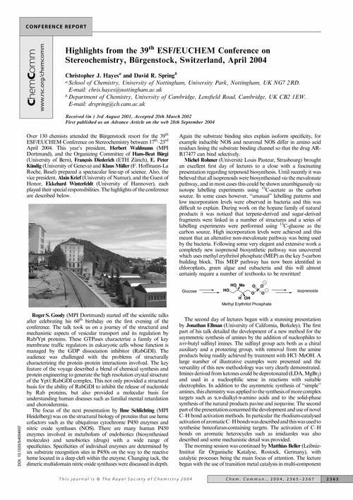 Highlights from the 39th ESF/EUCHEM Conference on Stereochemistry, Bürgenstock, Switzerland, April 2004