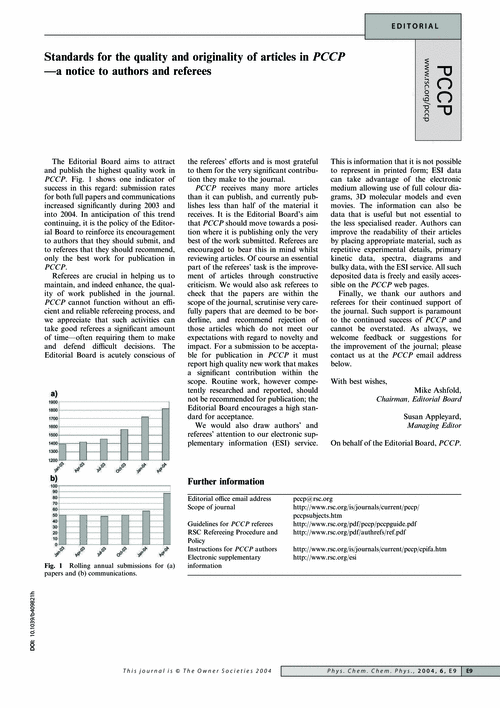 Standards for the quality and originality of articles in PCCP—a notice to authors and referees