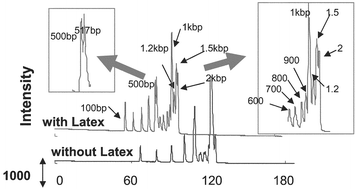 Graphical abstract: A design of nanosized PEGylated-latex mixed polymer solution for microchip electrophoresis