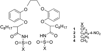 Graphical abstract: Highly selective Ba2+ separations with acyclic, lipophilic di-[N-(X)sulfonyl carbamoyl] polyethers