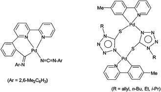 Graphical abstract: Cyclometallated Pd(ii) azido complexes containing 6-phenyl-2,2′-bipyridyl or 2-phenylpyridyl derivatives: synthesis and reactivity toward organic isocyanides and isothiocyanates