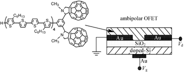 Graphical abstract: An ambipolar organic field-effect transistor using oligothiophene incorporated with two [60]fullerenes