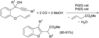 Graphical abstract: Sequential homobimetallic catalysis: an unprecedented tandem Pd(0)-catalysed deprotection – Pd(ii)-catalysed heterocyclisation reaction leading to benzofurans