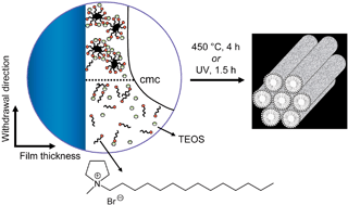 Graphical abstract: N-Alkyl-N-methylpyrrolidinium salts as templates for hexagonally meso-ordered silicate thin films