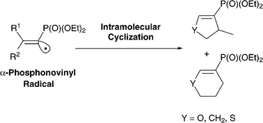 Graphical abstract: Generation of α-phosphonovinyl radicals and development of a new route to highly functionalized vinylphosphonates and vinylphosphonate-incorporated carbocyclic or heterocyclic compounds via a radical trapping sequence