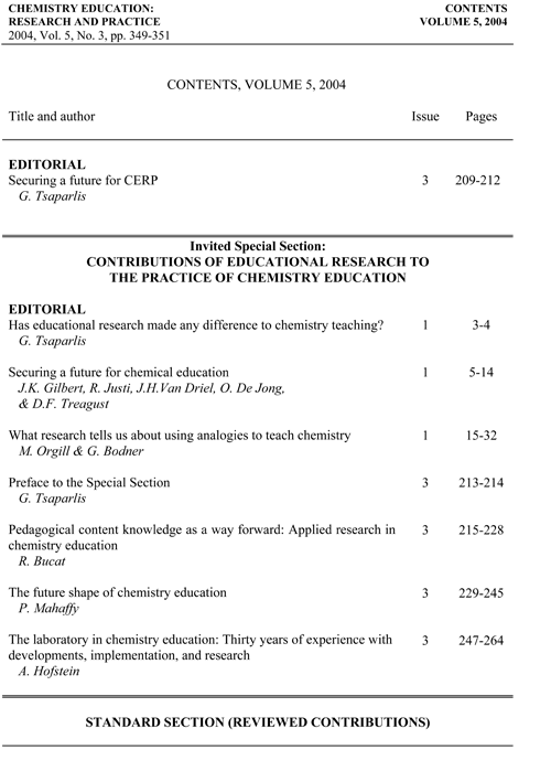 CONTENTS, VOLUME 5, 2004