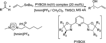 Graphical abstract: Enantioselective allylation of aldehydes catalyzed by chiral indium(iii) complexes immobilized in ionic liquids