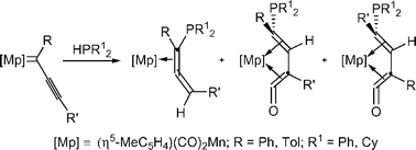 Graphical abstract: Subtle reactivity patterns of non-heteroatom-substituted manganese alkynyl carbene complexes in the presence of phosphorus probes