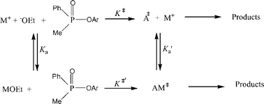 Graphical abstract: Catalysis of the ethanolysis of aryl methyl phenyl phosphinate esters by alkali metal ions: transition state structures for uncatalyzed and metal ion-catalyzed reactions