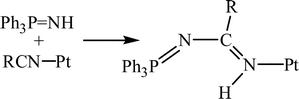 Graphical abstract: The first examples of metal-mediated addition of a phosphorus imine to nitriles; the preparation and X-ray crystal structures of [PtCl4{NH [[double bond, length as m-dash]] C(Et)N [[double bond, length as m-dash]] PPh3}2] and [PtCl2(EtCN){NH [[double bond, length as m-dash]] C(Et)N [[double bond, length as m-dash]] PPh3}]