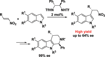 Graphical abstract: Enantioselective Friedel–Crafts type addition of indoles to nitro-olefins using a chiral hydrogen-bonding catalyst – synthesis of optically active tetrahydro-β-carbolines