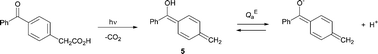 Graphical abstract: Ketonization of the remarkably strongly acidic elongated enol generated by flash photolytic decarboxylation of p-benzoylphenylacetic acid in aqueous solution