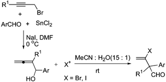 Graphical abstract: Efficient two-step synthesis of 3-halo-3-enals or 2-halo-2-alkenyl ketones from propargylic bromides via a unique cationic 1,2-aryl or proton shift in electrophilic addition reaction of 2,3-allenols with X+