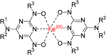 Graphical abstract: Bis-(hydroxyamino)triazines: highly stable hydroxylamine-based ligands for iron(iii) cations