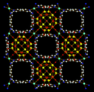 Graphical abstract: An organic–inorganic hybrid material constructed from a three-dimensional coordination complex cationic framework and entrapped hexadecavanadate clusters