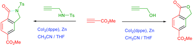 Graphical abstract: One-pot synthesis of benzolactones and lactams via a cobalt-catalyzed regioselective [2 + 2 + 2] cocyclotrimerization of alkynyl alcohols and amines with propiolates