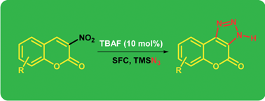 Graphical abstract: TBAF-catalyzed [3 + 2]cycloaddition of TMSN3 to 3-nitrocoumarins under SFC: an effective green route to chromeno[3,4-d][1,2,3]triazol-4(3H)-ones
