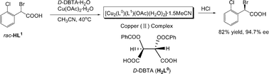 Graphical abstract: Copper(ii)-mediated resolution of α-halo carboxylic acids with chiral O,O′-dibenzoyltartaric acid: spontaneous racemization and crystallization-induced dynamic resolution