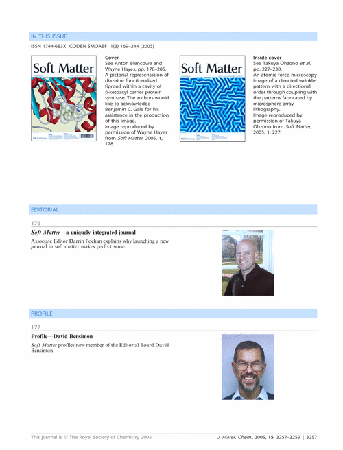 Soft Matter Issue 3 Contents - free access to J. Mater. Chem. subscribers