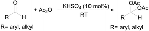Graphical abstract: KHSO4: a catalyst for the chemo-selective preparation of 1,1-diacetates from aldehydes under solvent-free conditions