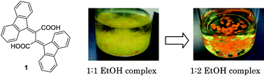 Graphical abstract: Solvent-mediated transformation of a 1 : 1 2,3-bis-fluoren-9-ylidene succinic acid–ethanol solvate to the 1 : 2 solvate