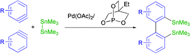 Graphical abstract: Palladium-catalysed dimerisation–distannylation of arynes: synthesis and reaction of 2,2′-distannylbiaryls