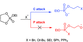 Graphical abstract: Selective site controlled nucleophilic attacks in 5-membered ring phosphate esters: unusual C–O vs. common P–O bond cleavage