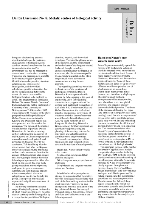 Dalton Discussion No. 8. Metals: centres of biological activity