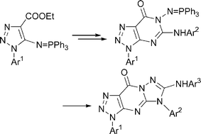 Graphical abstract: Iminophosphorane-mediated efficient synthesis of new tricyclic 3,5-dihydro-1,2,3-triazolo[4,5-d]-1,2,4-triazolo[1,5-a]pyrimidin-9-ones